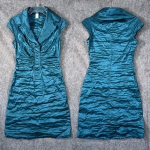 Searle Techno Metal‎ Dress Size 6 Ruched Front Party Cocktail Shimmer Teal USA